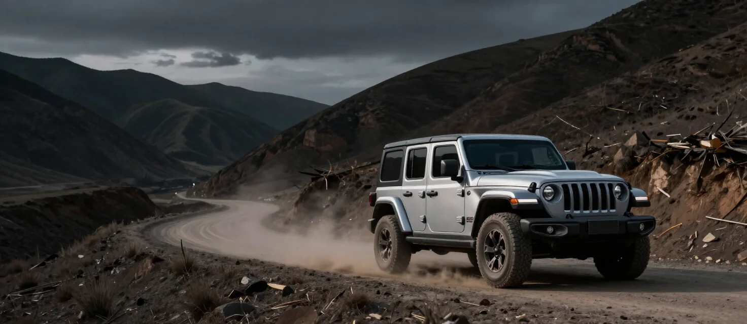 Off-road vehicle on a mountain road
